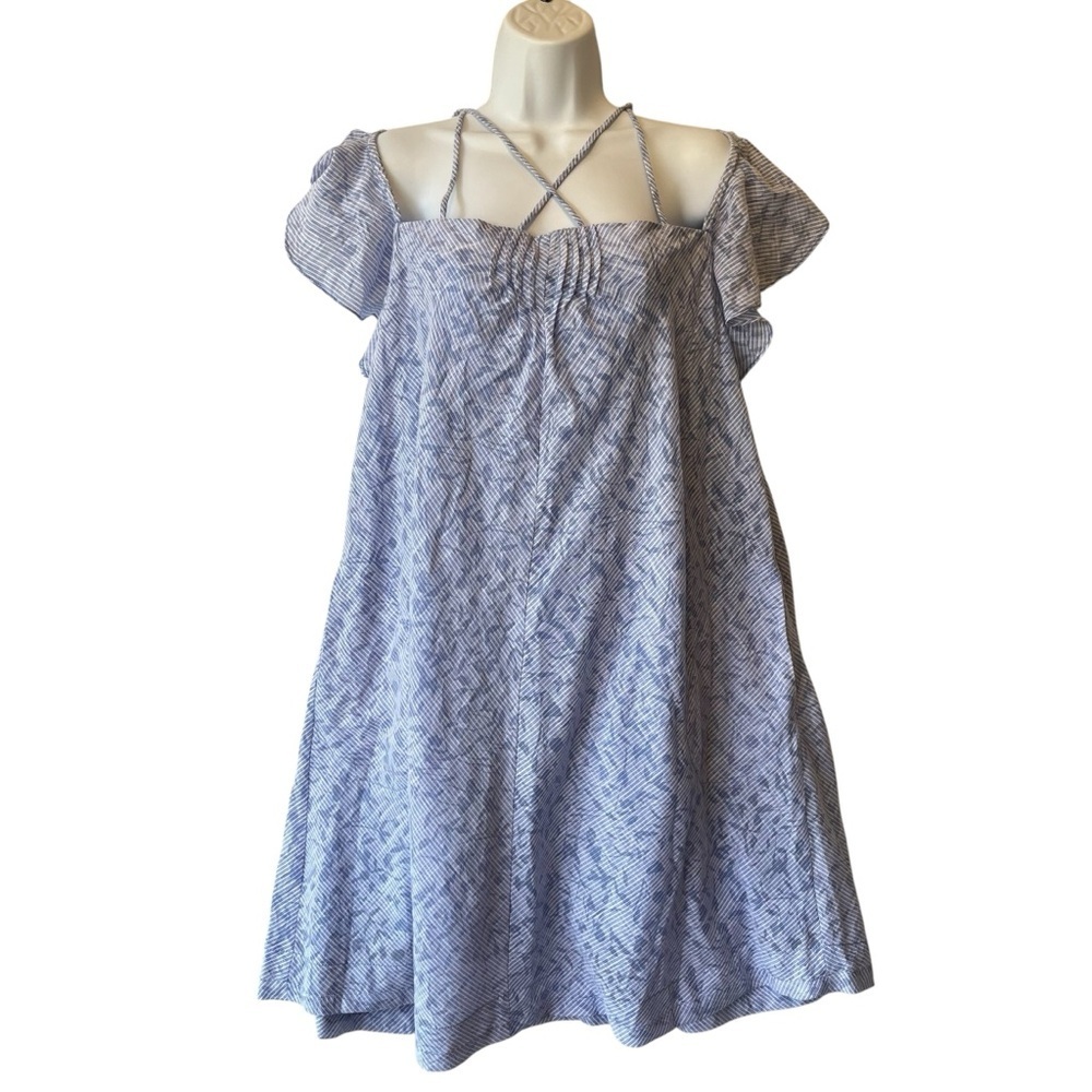 HD in Paris Anthropologie Dayflower swing dress L Blue Off the shoulder Strappy - Picture 9 of 9
